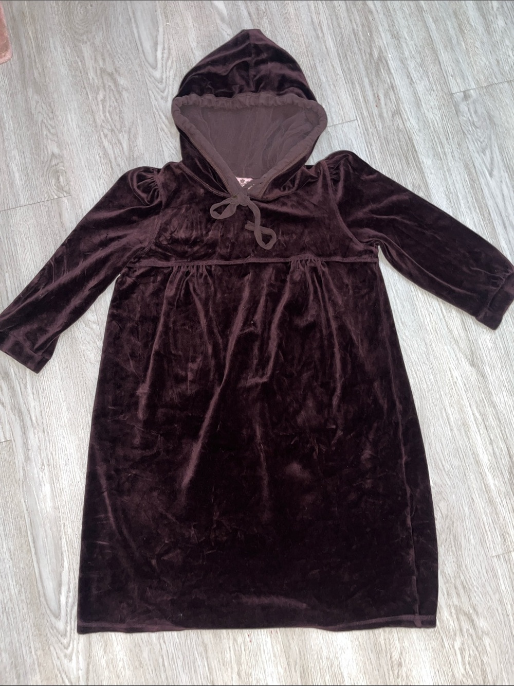 Y2K Juicy Couture Brown Cotton Hooded Babydoll Dress Medium
